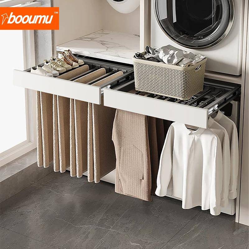 洗衣机抽拉架隐形滑轨衣裤收架置物架台上方BOM-CLGY晾衣架内置纳