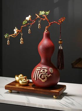 新禄中式福招财陶福禄吉祥瓷葫芦摆件入户门玄关装饰品档高客厅乔