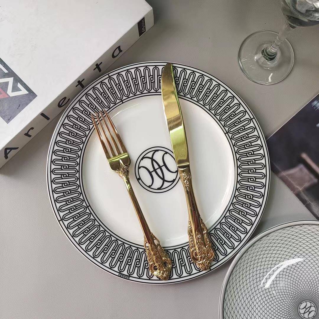 盘子菜盘家用级碟骨瓷创意轻奢碗碗盘餐具套装PGW西餐高牛排餐双