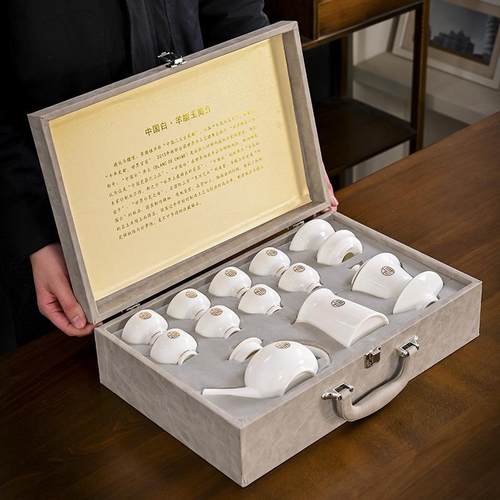 德化羊脂玉白瓷功夫茶具套防送装105客厅手绘盖碗泡茶杯陶壶瓷茶