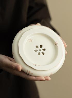 米DDA黄定窑兰花风花壶承陶铃瓷杯垫茶壶底座边杯蓄托小型水茶盘