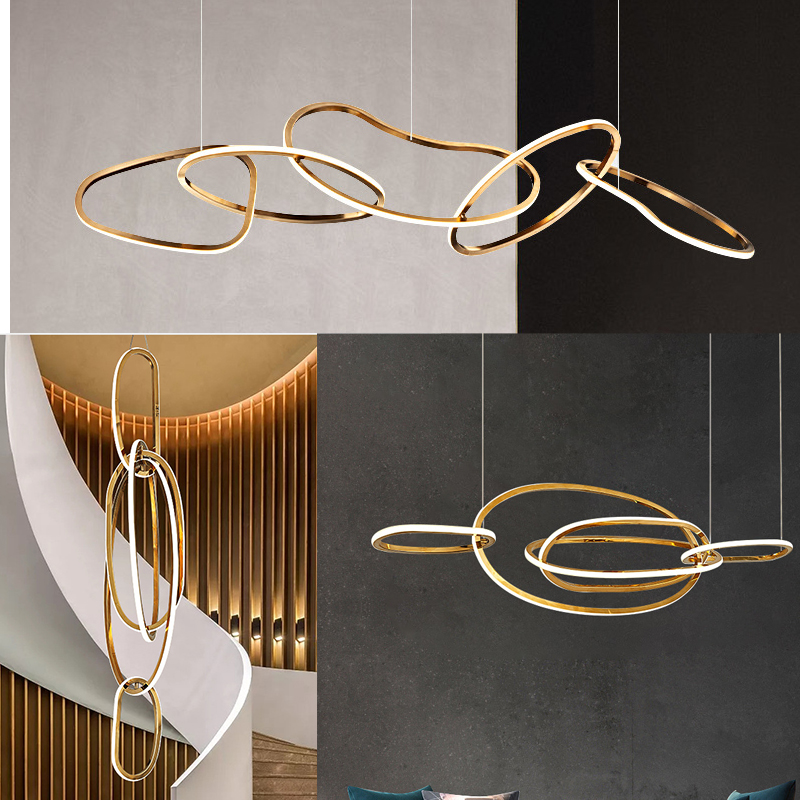 轻奢环形吊灯餐厅卧室客厅艺术圆圈连环造型宾馆吧台定制创意智能