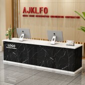 仿大理石纹前台接待台中介房产旅行社烤漆收银台吧台办公桌电脑桌