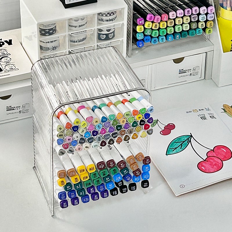 斜插式马克笔收纳盒大容量笔筒学生桌面文具整理神器书桌置物架子