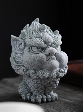 国风创意青砂石呆萌小麒麟摆件家居客厅茶室茶盘桌面装饰鱼缸造景
