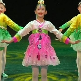 亮片裙表演服 阳光照我成长舞蹈服装 新款 绿色纱裙儿童演出服党