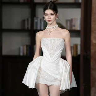 订婚礼服2024新款夏季短款轻奢小众高级婚纱party生日礼服裙子秋