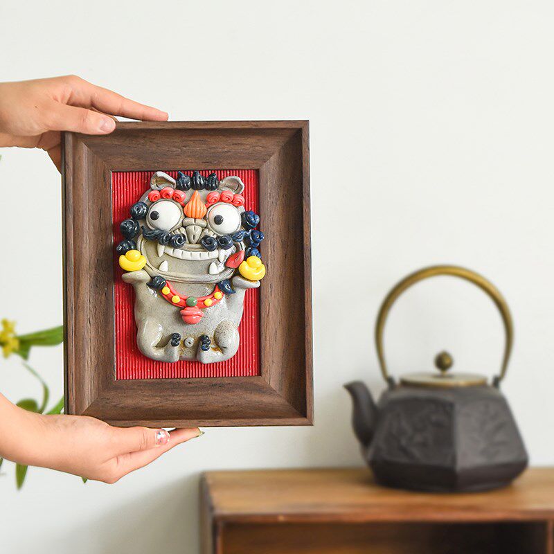 来财进宝创意貔貅客厅装饰画挂画立体手工陶瓷桌面摆件可爱狮子