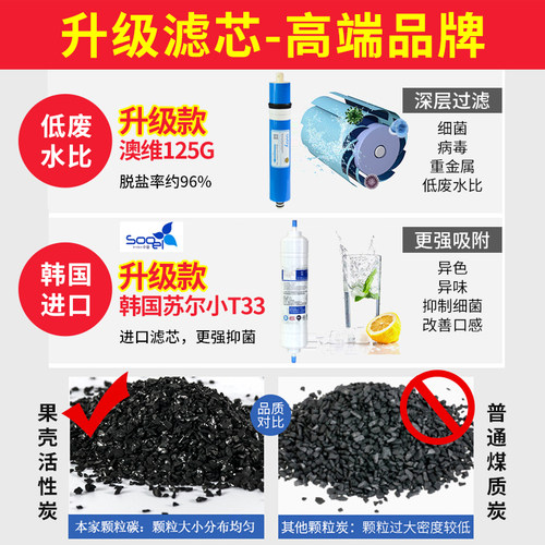 净水器10寸通用滤芯套装5级家用ro反渗透100G纯水直饮150G净水机