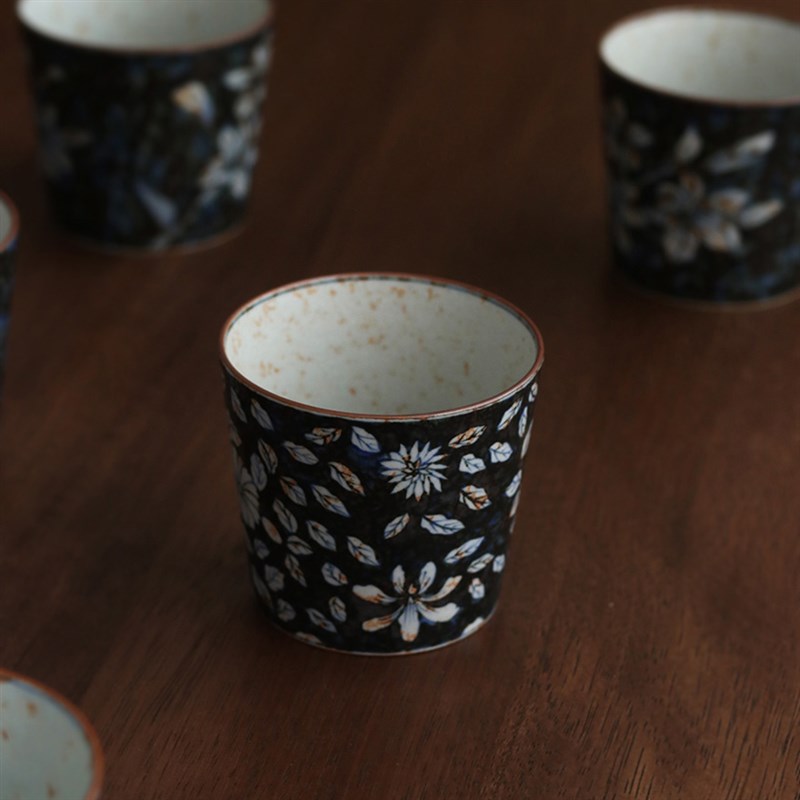 三生 沐音陶瓷老陶泥手绘青花手握杯猪口杯主人杯咖啡拉花叠叠乐