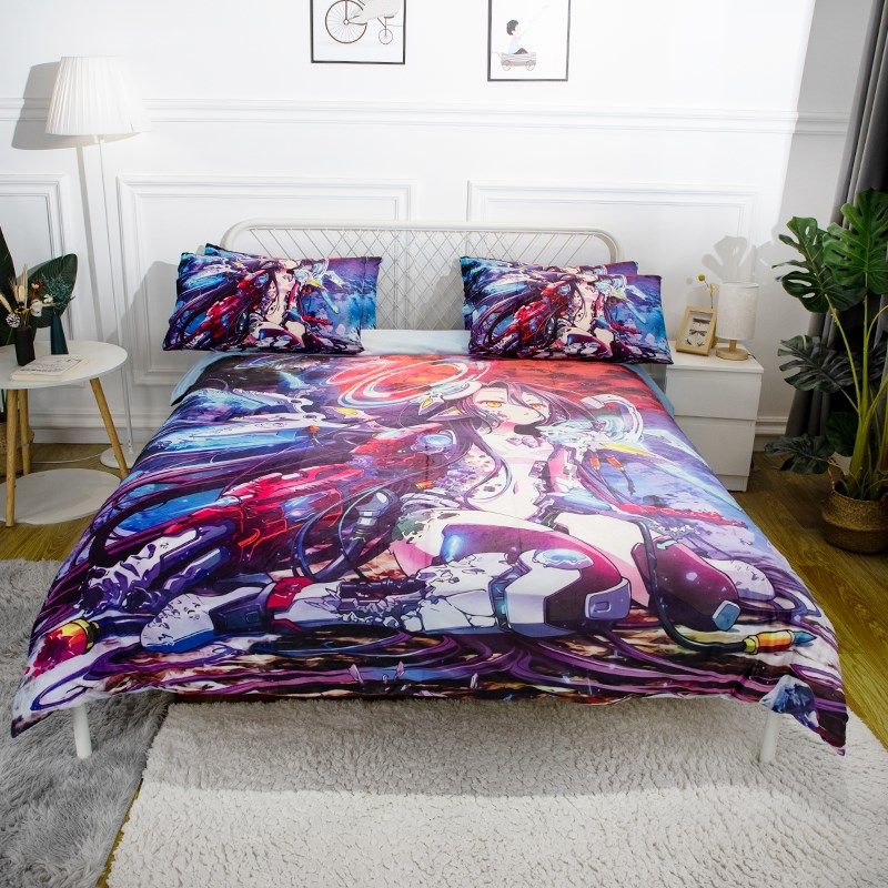 游戏人生动漫男女学生冬季保暖款式水晶绒三件套防静电四件套被套