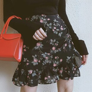复古碎花半身裙女夏a字裙大码胖MM新款雪纺高腰裙遮胯荷叶边短裙