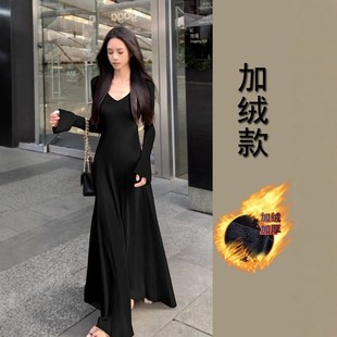 【350克棉加绒加厚】长款针织大A连衣裙时尚收腰修身2024秋冬