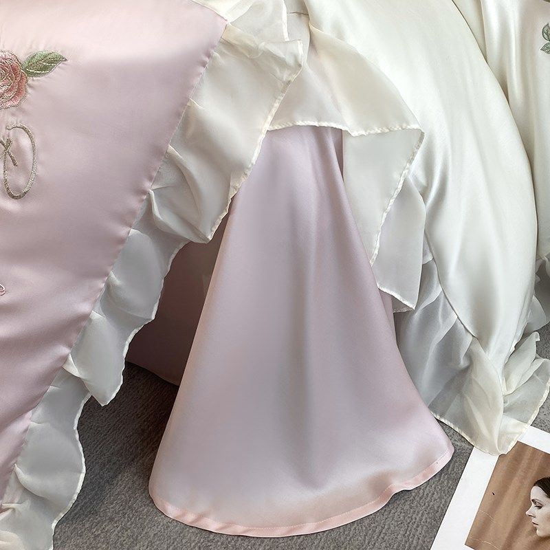 轻奢风100支四件套公主蕾丝被套床单四季亲肤磨毛床上用品床笠款4