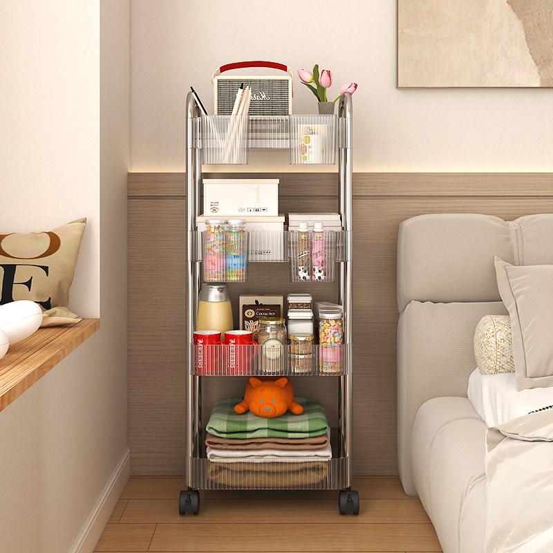 零食透明小推车置物架厨房多层移动储物架宿舍书架化妆品收纳盒
