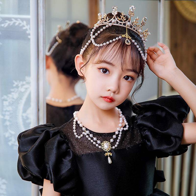 儿童皇冠公主女童流苏王冠项链套装甜美女孩生日发饰影楼拍照头饰