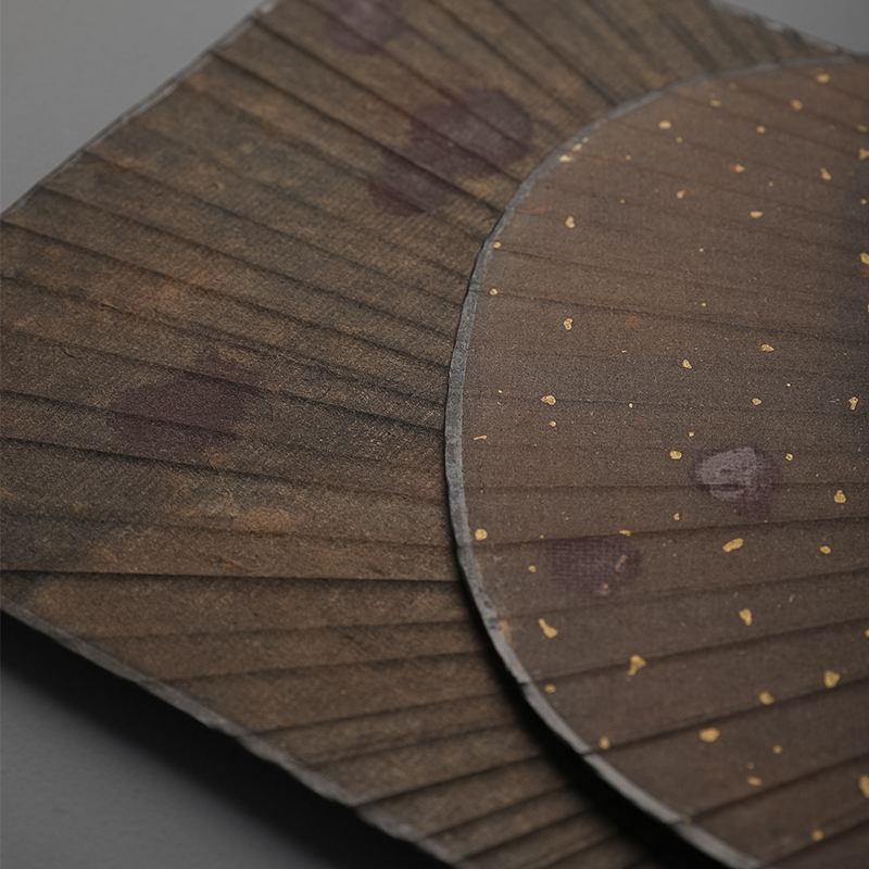 朱玄团扇竹制朱砂大漆扇子双面加厚宣纸洒金纳凉夏季手工道具摆件