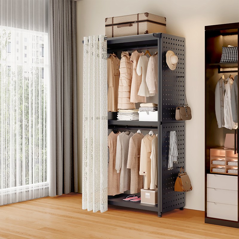 洞洞板挂衣架落地卧室衣帽架置物架衣帽间开放式衣柜挂衣服的架子