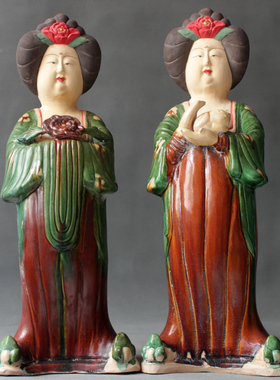 陶瓷仕女陶俑摆件唐三彩仿古侍女胖妞收藏家居饰品书房玄关柜礼品