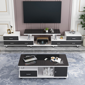 电视柜茶几组合奶油风简约小户型伸缩客厅家用钢化玻璃电视机柜