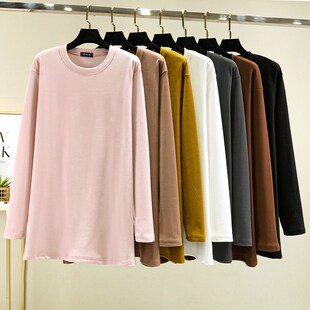 中长款T恤衫女秋冬德绒圆领打底衫长袖内搭加绒加厚保暖磨毛上衣