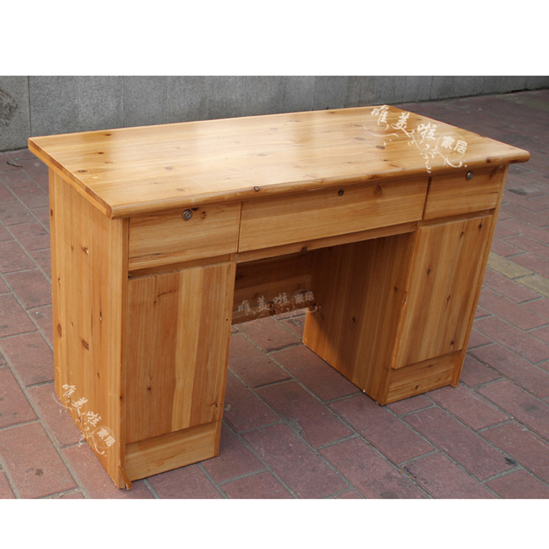 杉木带抽屉柜子办公桌中式原木色书桌办公台子实木家用单人写字台