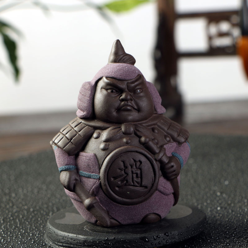 彩砂茶宠三国五虎上将摆件紫砂可养茶玩精美手工茶道茶具茶道摆件