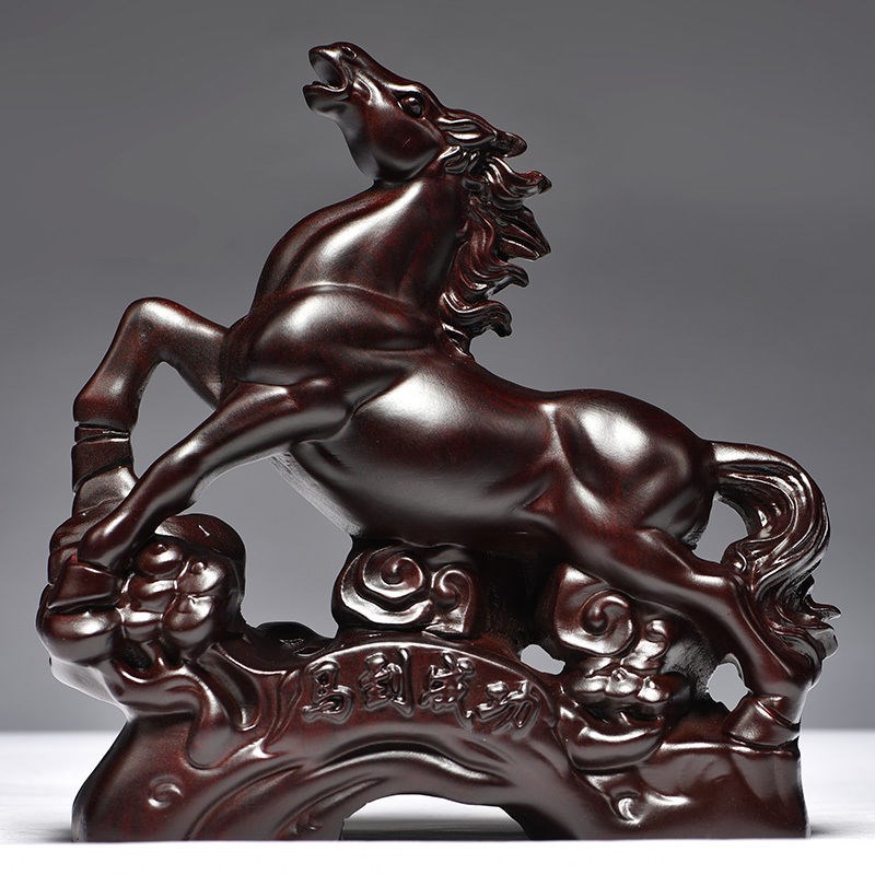 黑檀木马摆件红木马摆件工艺品实木雕刻木质马到成功客厅饰品家居