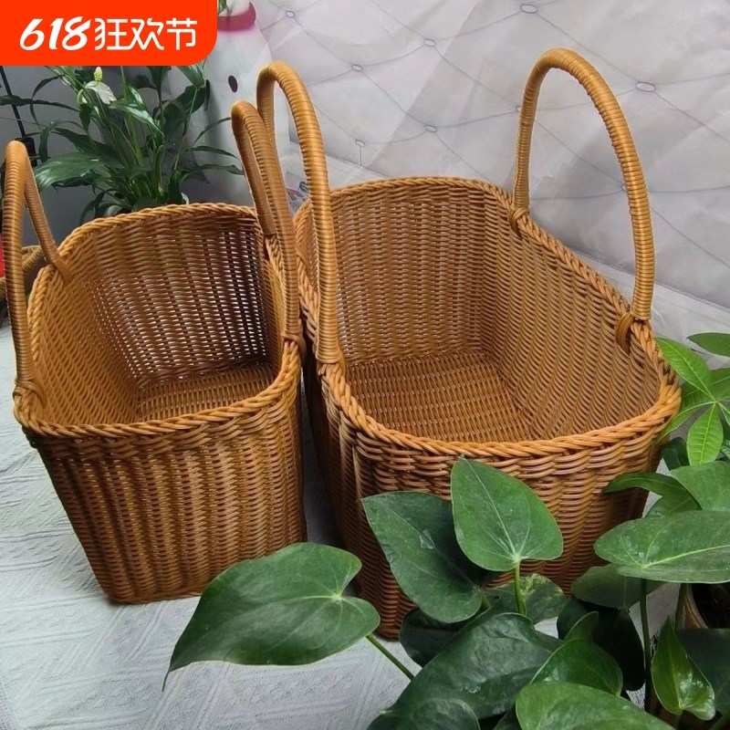 菜篮子超市购物篮野餐篮洗澡篮水果篮老式买菜篮子手提篮手工编织