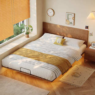 超薄床头悬浮床排骨架实木白蜡床小户型床头齐无边地台榻榻米床木
