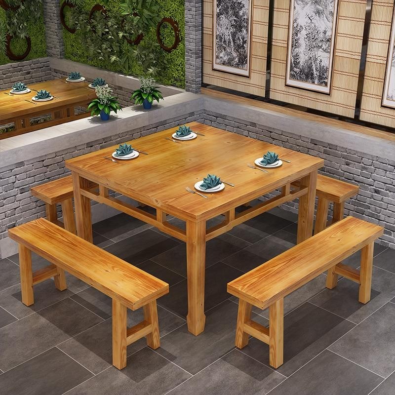 实木正方形餐桌饭店桌椅组合四方餐桌面馆小吃店方桌农家乐八仙桌