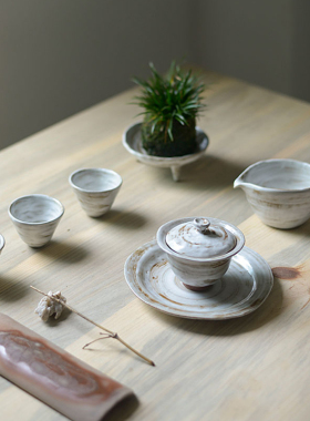 白色盖碗茶具套装办公室高端功夫茶碗复古整套创意喝茶工具送礼