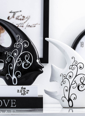 创意新中式家居装饰玄关软黑白小装摆件简约摆设现代茶几桌面陶瓷