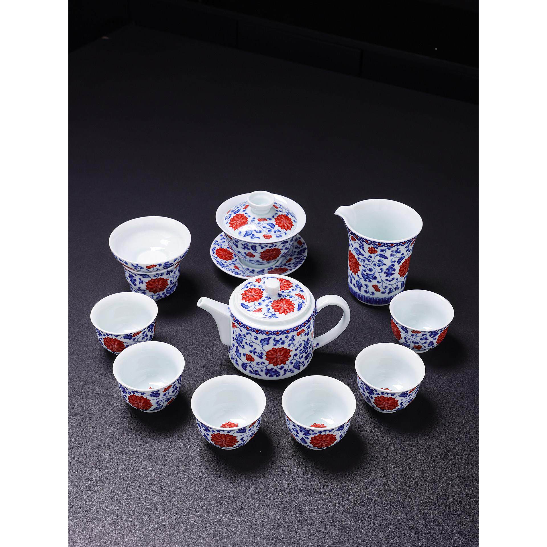 花瓷釉红功夫茶具套装家青用2025新里泡茶专用茶MJS具茶壶盖款碗