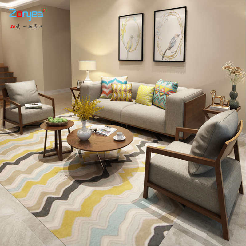 办公沙发茶几组合简约现代实木商务布艺沙发小户型大会客北欧接待