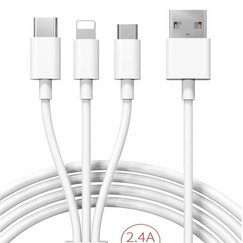 海陆通三合一数据线1.2米2.4A快速多头升级版充电线USB一拖三通用