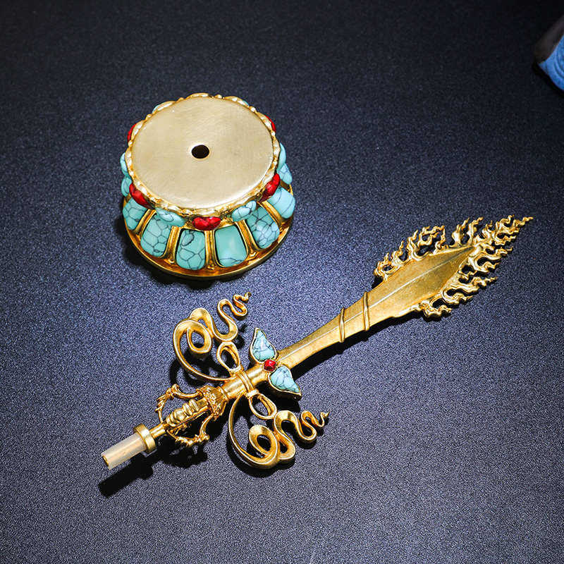 文殊剑摆件密宗黄铜镶嵌珠藏式供佛宝剑用品彩文殊法器金刚杵智慧