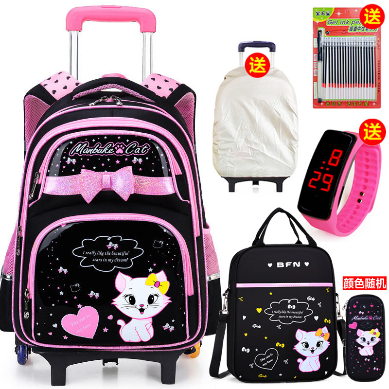 新款PU皮拉杆书包小学生女童六轮爬楼1-3-6年级儿童卡通公主防水