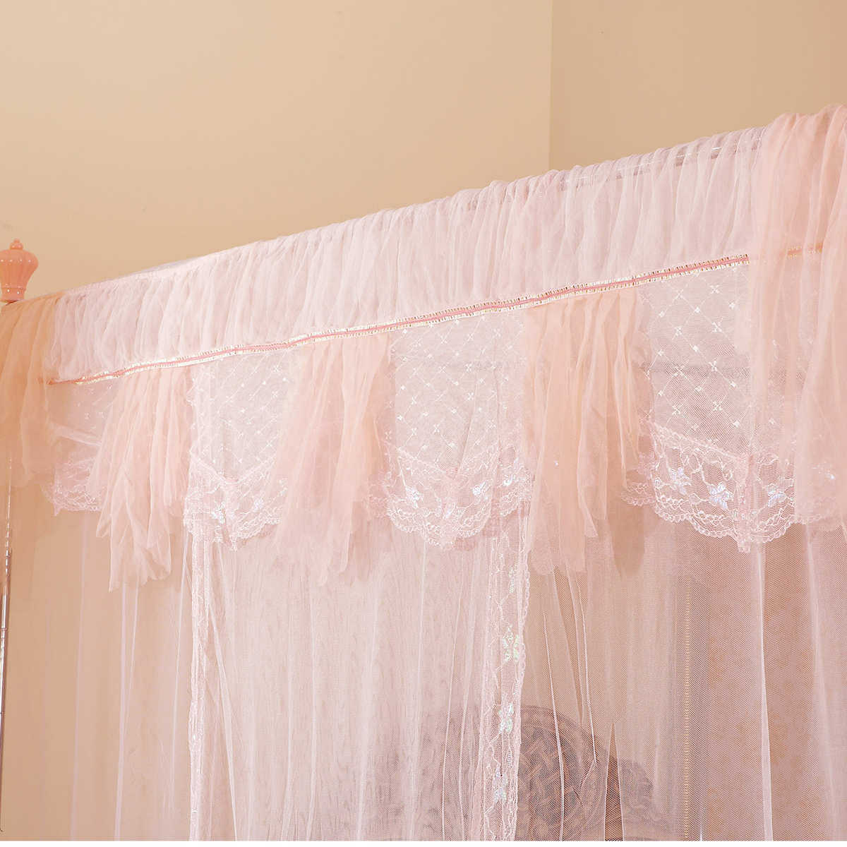 新款落地蚊帐家用公主风防1.5m1.2三账开门1.8m纹2米床纱加厚加密