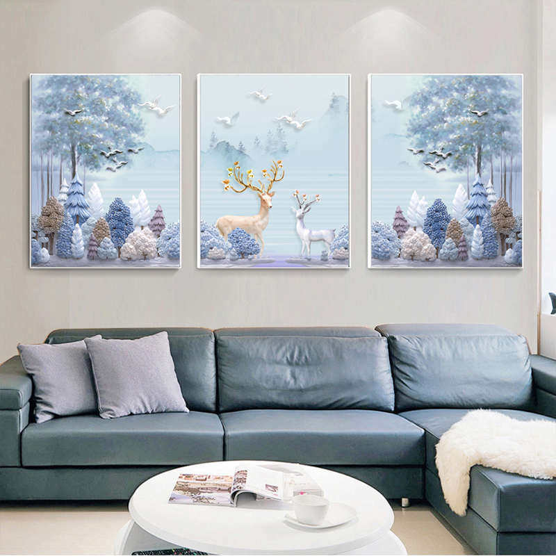 十字绣2025新款大幅三联画客厅绣线欧式简约麋鹿绣线满现财绣
