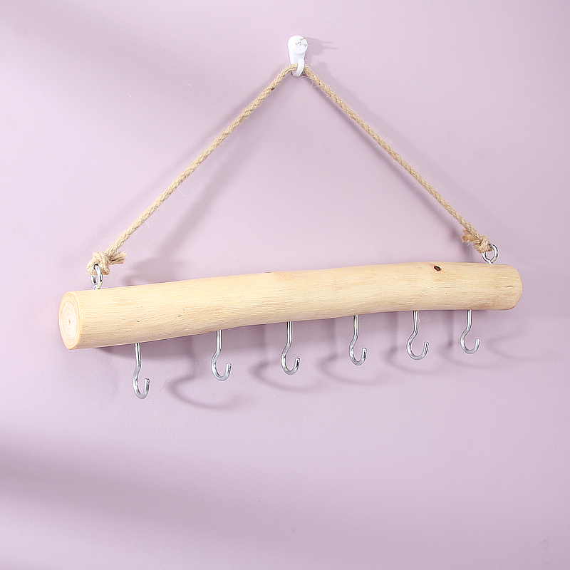 创意原木挂钩免打孔门后挂衣钩墙壁挂墙衣帽钩实木质长排挂衣架子
