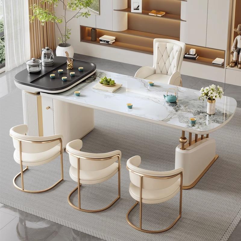 轻奢办公茶桌椅组合现代简约高级家用干泡茶台烧水壶一体岩板茶台