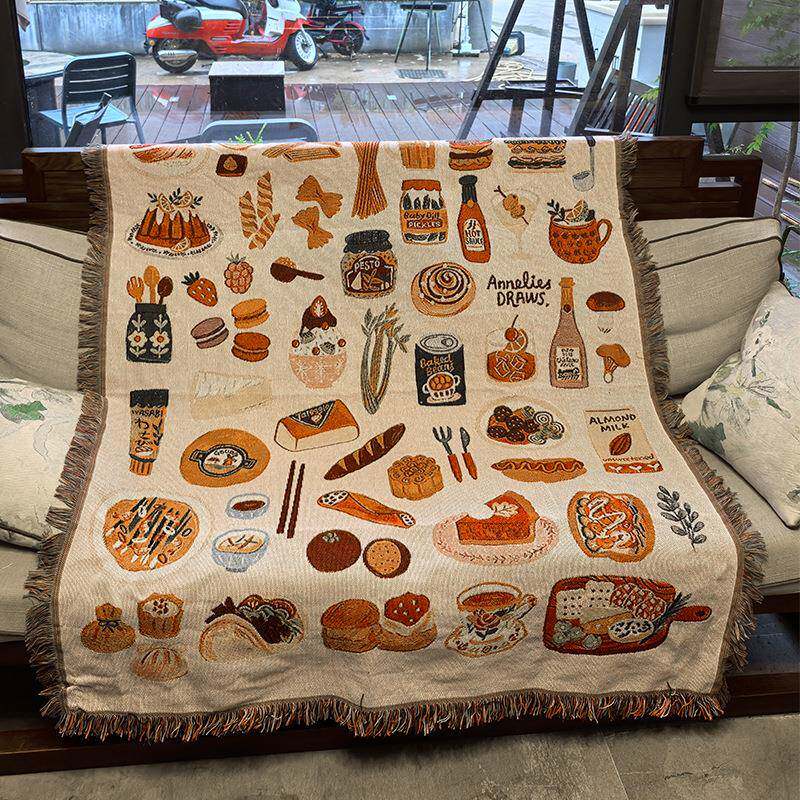 美食家餐饮商业店铺沙发铺毯盖毯墙面布艺装饰画家居单人位沙发毯