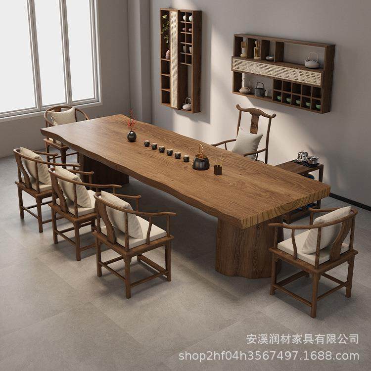 PIY新中式实木茶桌全套木厅大客板茶台办公室原整泡板功夫接待茶