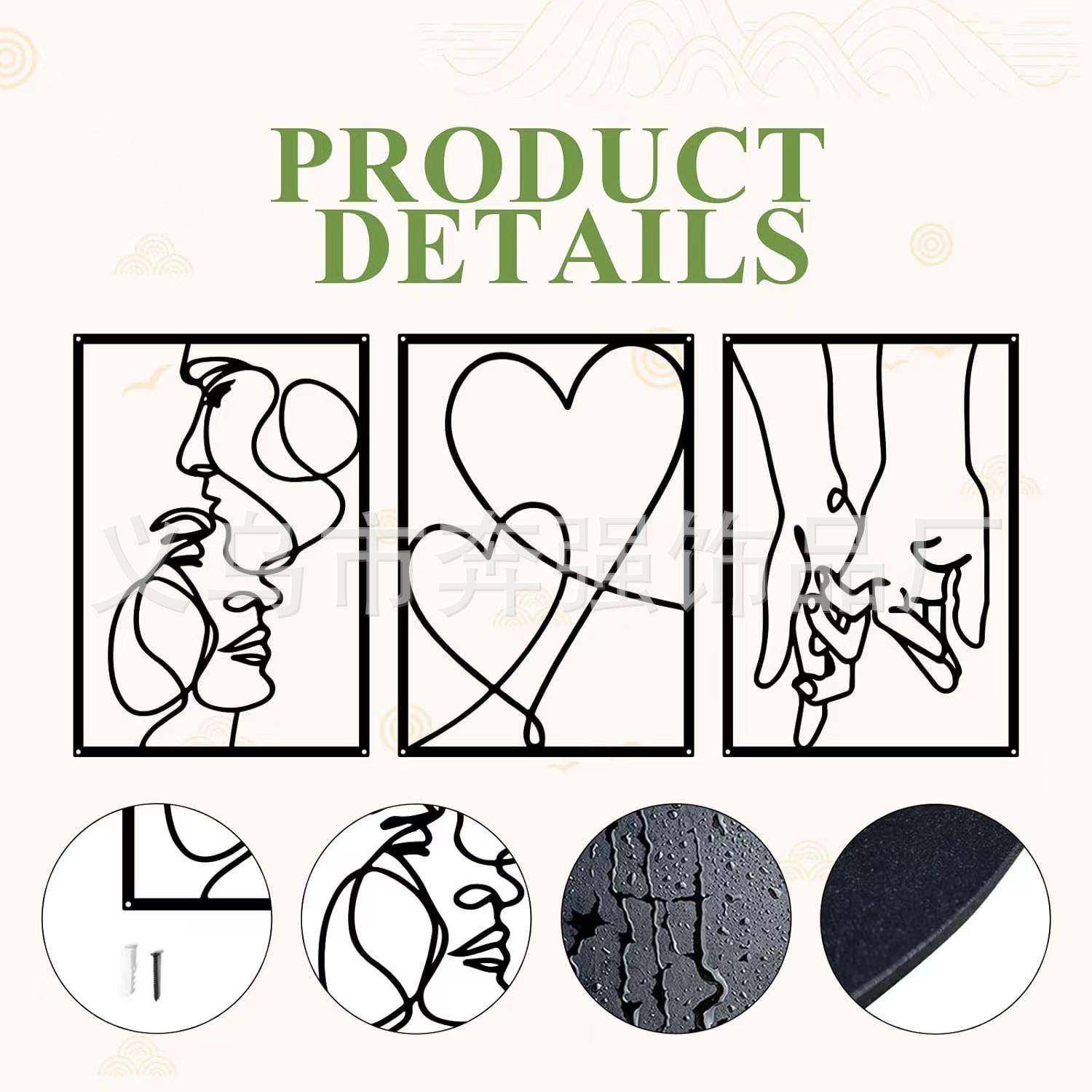 3线件金属条墙艺术,情人节092情人亲客吻卧手金属墙装饰室厅,家居饰品,装饰摆件,淘宝优惠券,粉丝福利购,淘宝优惠卷