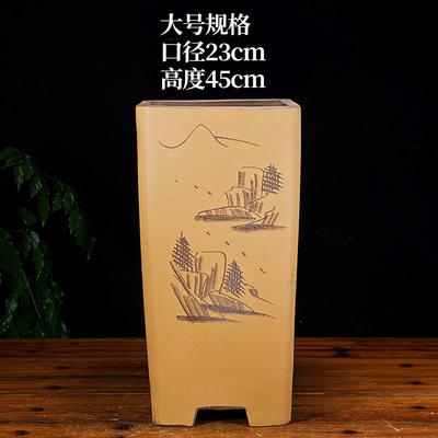 宜兴紫砂花盆大号高筒四兰花盆特价仓中清国风瓷四边种树方陶mh69