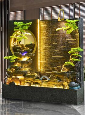 大型水幕墙流水屏风户外别墅庭院假山喷泉鱼池摆件玄关隔断水景墙