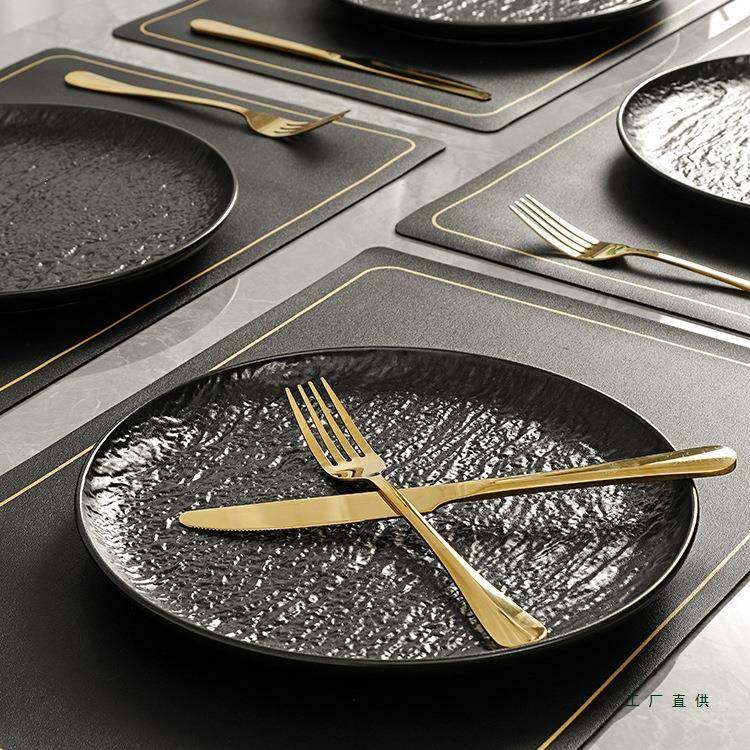 网牛F977T8M7排餐具叉日刀纹式石西餐餐具套红装全套盘子感意面盘