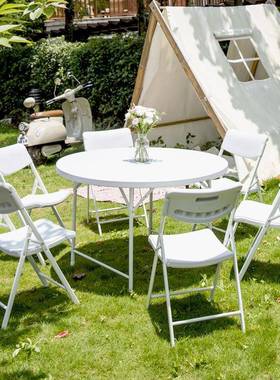 折叠圆桌家用简易折餐桌桌圆形YOG塑料面大圆桌桌子户外饭店椅叠