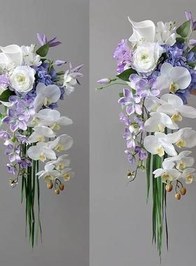 Tow摄oo中式森系瀑布手摄捧花仿真花影工作Y8bM4fek室户外婚纱照